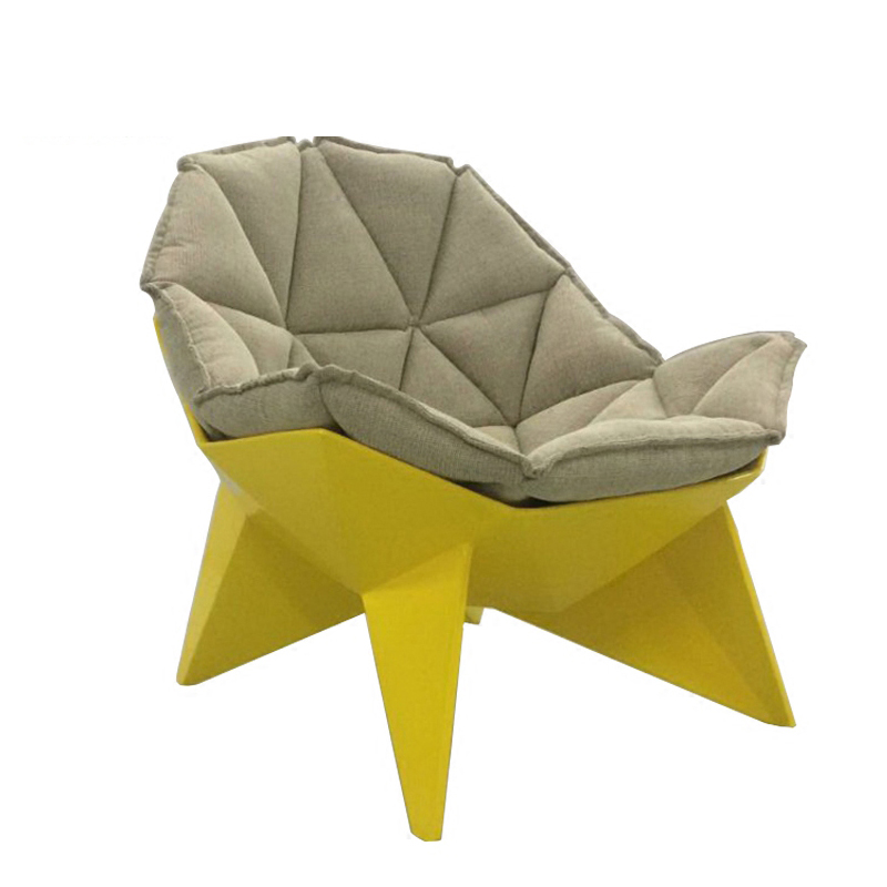 黄色款玻璃钢钻石lounge chair不规则菱形躺椅单人接待洽谈椅