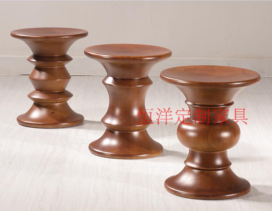 Eames Walnut Stool 伊姆斯胡桃木凳休闲圆几圆凳全实木边几角几