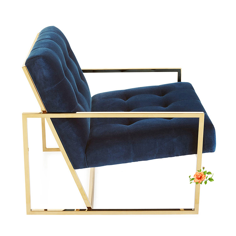 中式 北欧时尚香槟金不锈钢金属单人沙发椅靠背椅卧室书椅客厅休闲单椅