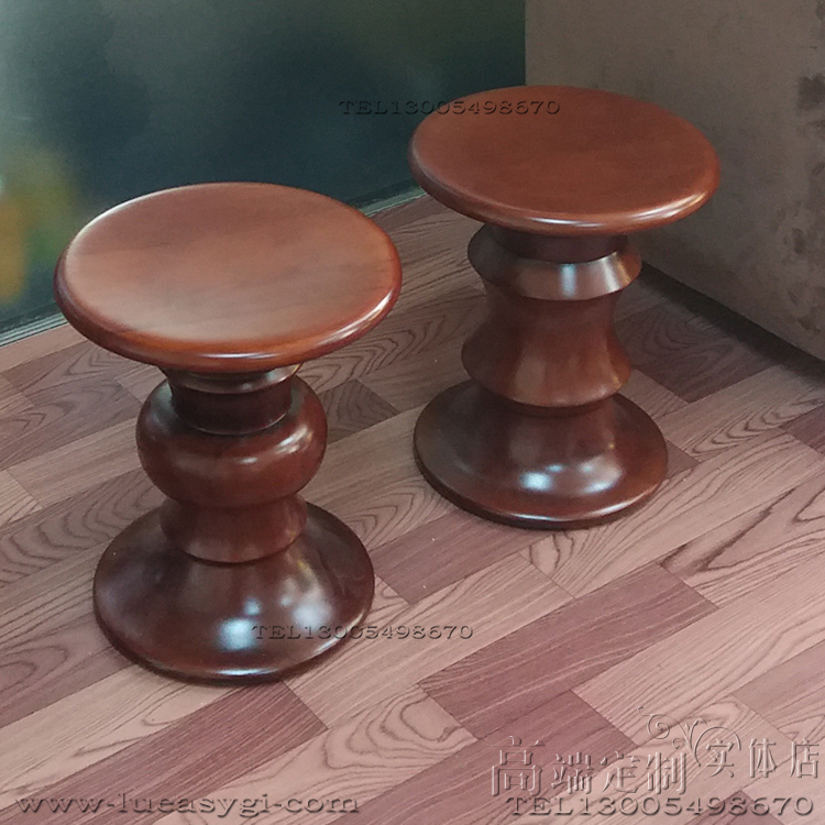 胡桃木色凳边几角几Eames Walnut Stool 伊姆斯休闲圆几凳全实木