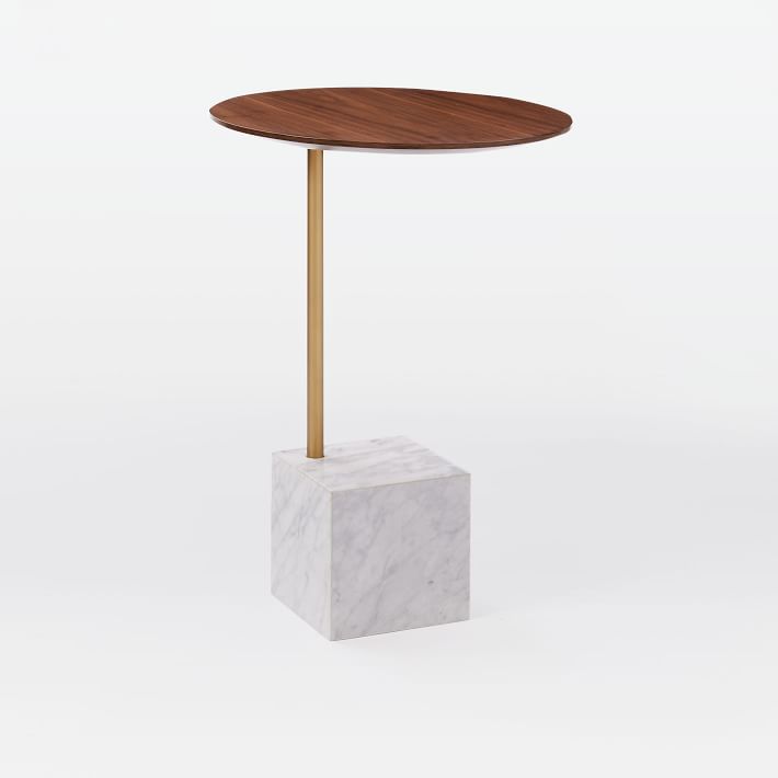 Cube C-Side Table - White/Gray Marble 立方体c边桌-白色/灰色大理石 实木不锈钢电镀铜色 茶几边几角几