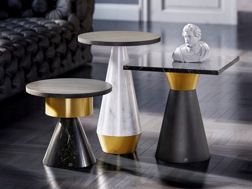 2019新品 Draenert TOTEM Round coffee table by Quaglio Simonelli Design 不锈钢金色大理石实木茶几