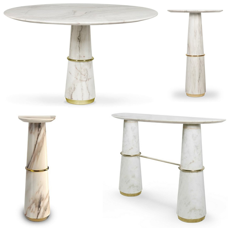 大理石不锈钢竹节茶几边几角几 BRABBU AGRA Table Round marble dining table