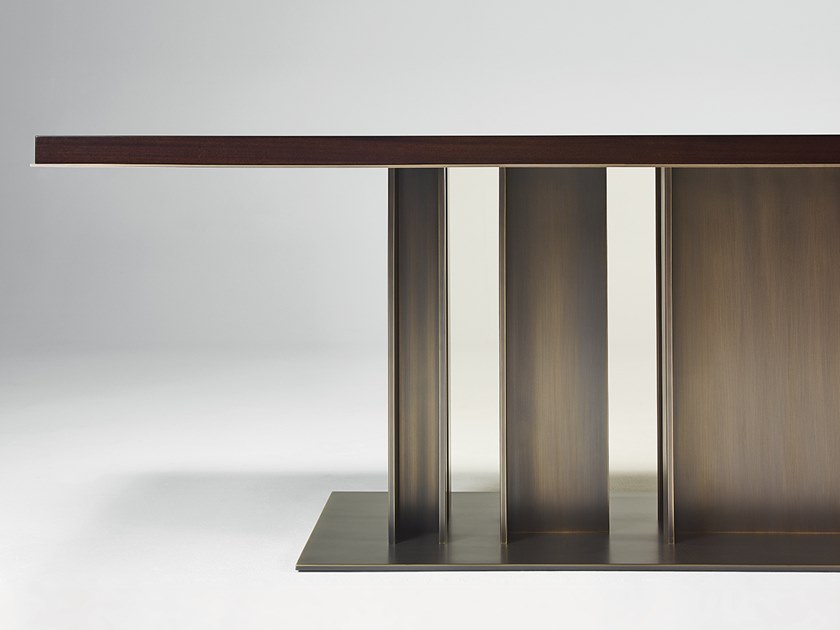 Promemoria系列家具 NILA 会议桌子2019年新品餐椅办公室不锈钢电镀铜色 实木大理石桌面桌脚