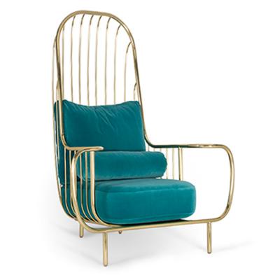 葡萄牙bessa贝萨Liberty Armchair自由高背扶手椅复古鸟笼椅 不锈钢休闲椅 绒布绝配天鹅绒