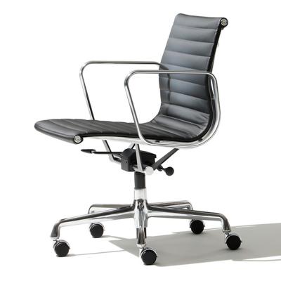 伊姆斯铝组椅铝合金老板椅 低背版不锈钢可转脚设计师转椅高背真皮软包电脑椅 休闲椅行政会议椅
