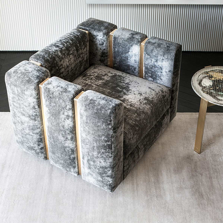 意大利RUGIANO直线型单人沙发系列  不锈钢布艺皮质 单人沙发椅   一字型双人三人沙发
