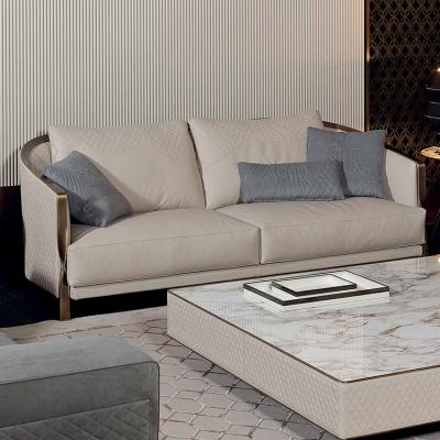 意大利RUGIANO 异形弧形沙发 弯曲线不锈钢 电镀铜色皮革真皮布艺多人沙发定制