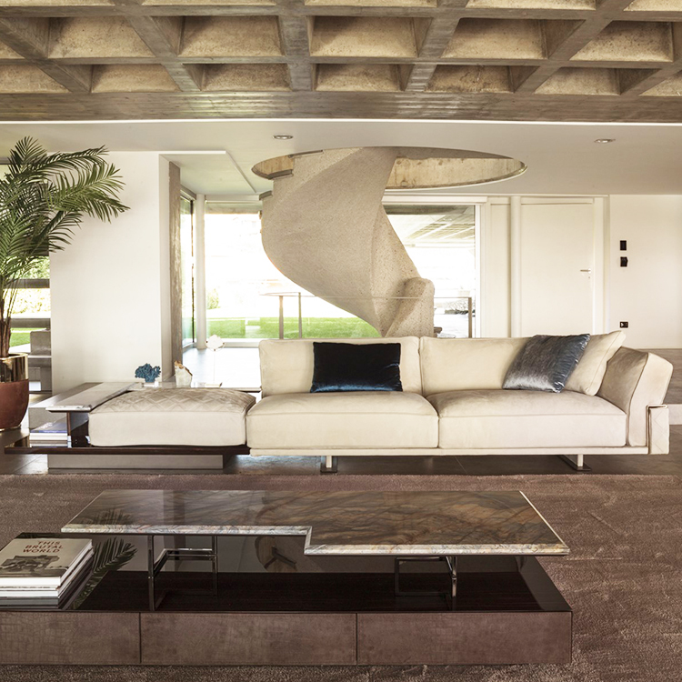 意大利Longhi 2019年新品 轻奢沙发不锈钢电镀金色大理石边几组合沙发 家具 沙发茶几双用