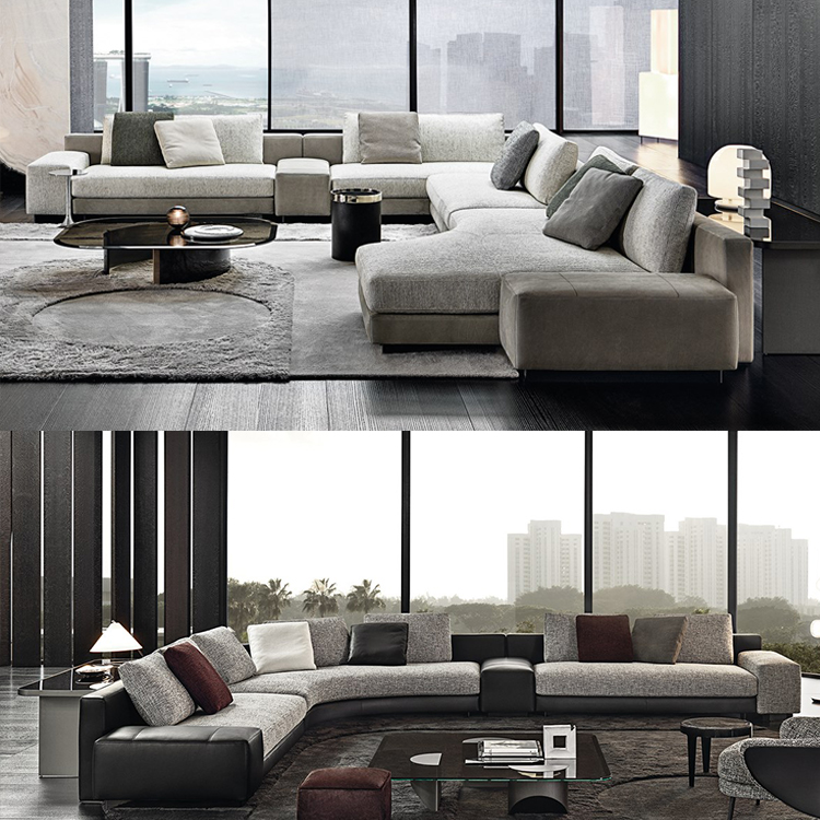 意大利Minotti 2019年新款 丹尼尔斯沙发 不锈钢素钢实木大理石组合茶几沙发 多人沙发连体
