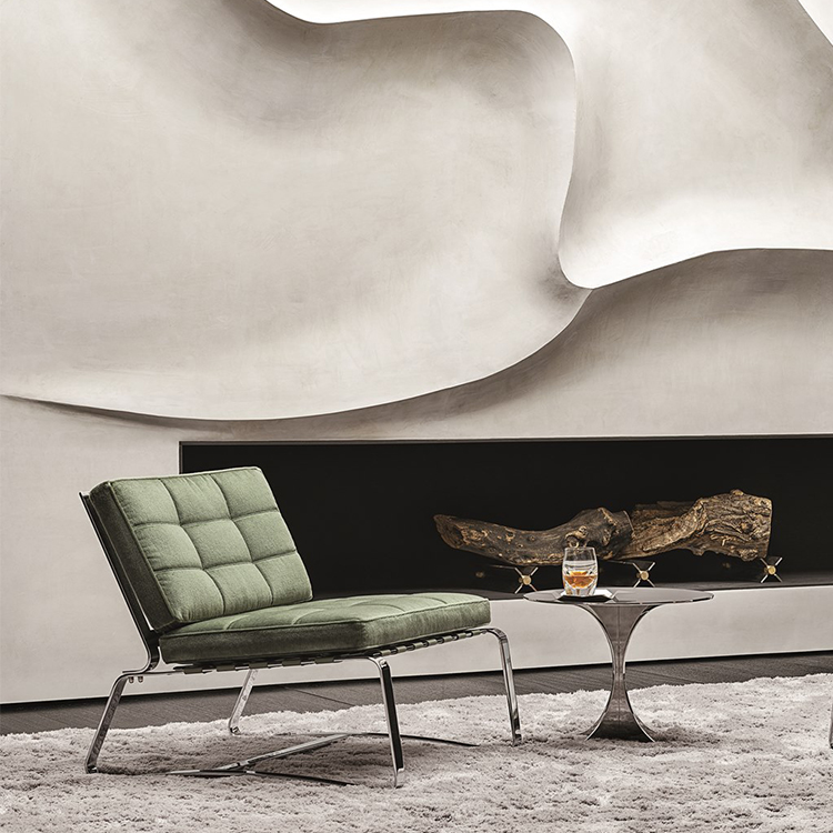 意大利Minotti 2019年新款 Rodolfo Dordoni DELAUNAY QUILT sofa chair 不锈钢收缩带布艺皮质休闲沙发椅