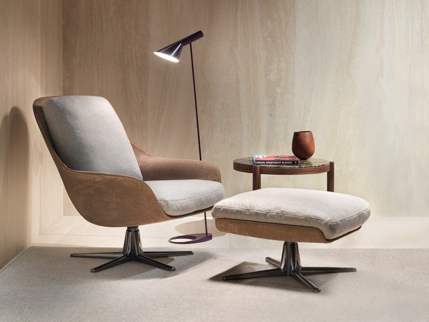 意大利Flexform 2018年新品 旋转休闲椅 Carlo Colombo SVEVA沙发椅 玻璃钢内架不锈钢脚架椅子