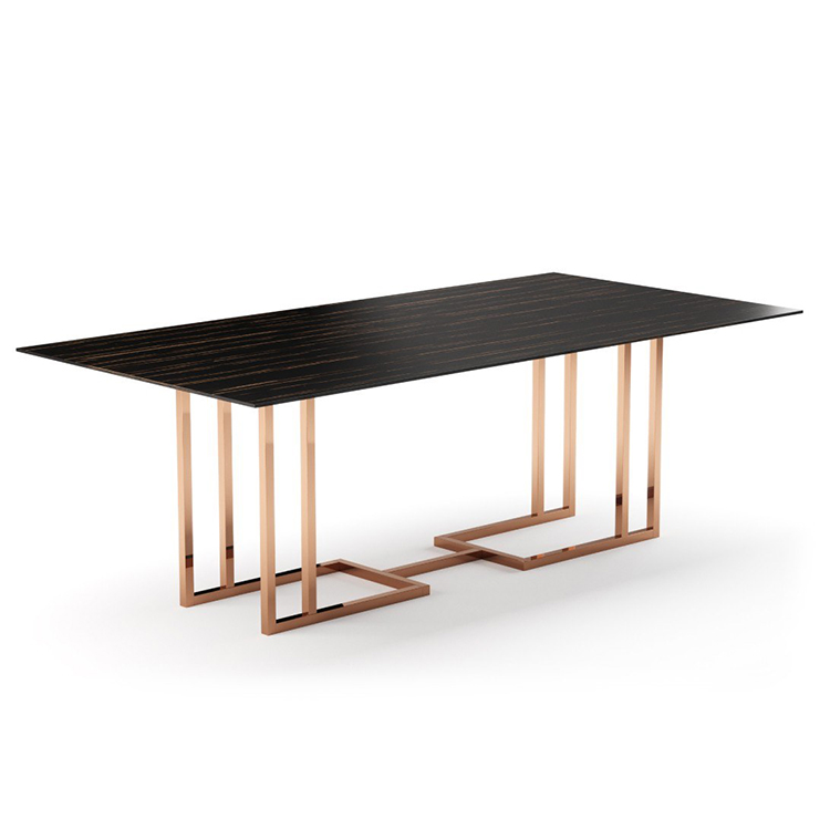 葡萄牙普拉迪伦巴桌长桌餐桌办公桌会议桌 土豪金铜色轻奢不锈钢大理石实木桌