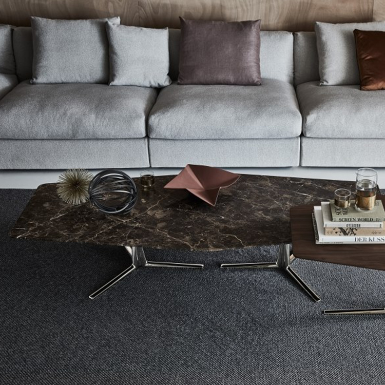 2018年新品 Carlo Colombo意大利 Flexform SVEVA  Tea table异形脚不锈钢金属大理石实木茶几桌子
