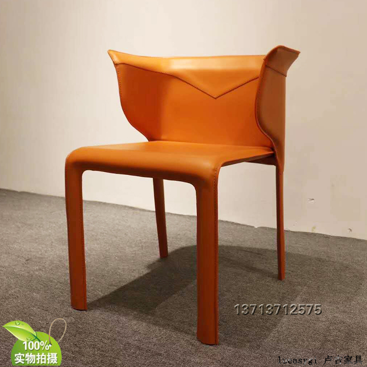 马鞍皮意大利设计 餐椅 酒店洽谈椅 硬皮厚皮 耐磨尼龙线 全软包