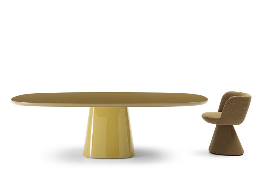 2022年新款意大利 B&B Italia莫妮卡魅力艾露尔玻璃钢餐桌 轻奢金色彩色圆桌