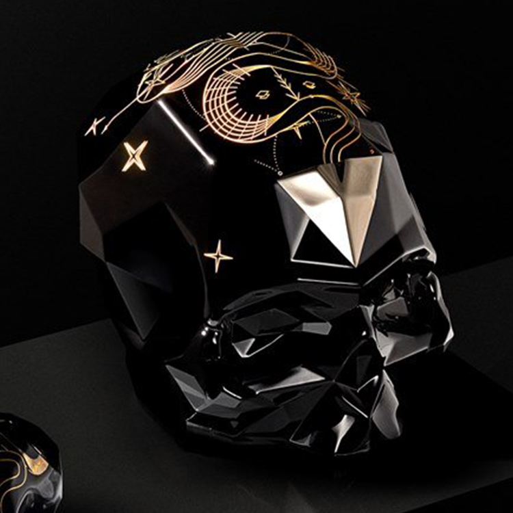 2022年新品 阿里·巴科娃设计头骨 骷髅头装饰品​ 玻璃钢绘色定制饰物
