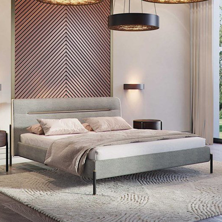 2022年新品 意大利 伦敦梅菲尔轻奢床铺 意式极简 简洁时尚家具 不锈钢床