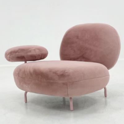 意式极简绵羊沙发 单扶手茶几沙发设计师异型休闲椅现代简约粉色绒布托盘