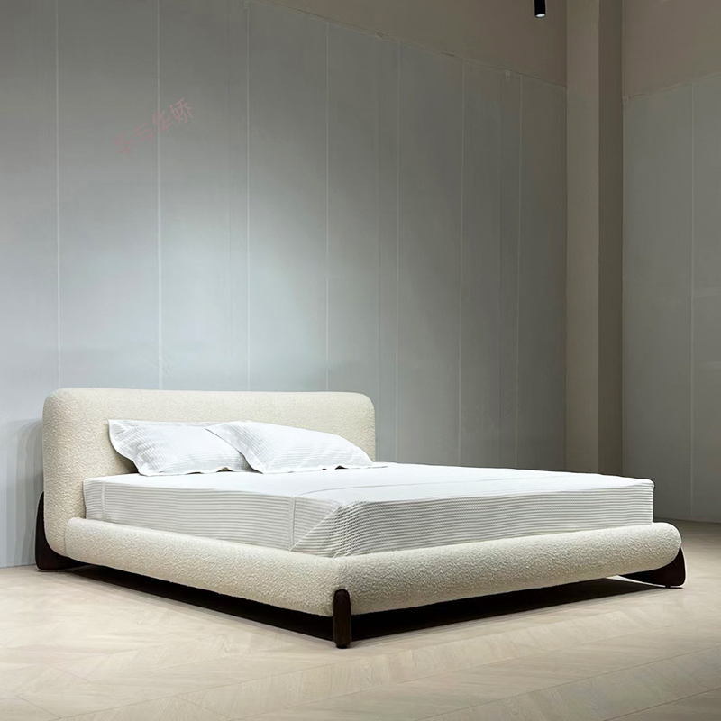 2022年实物 意大利设计师家具 意式极简 毛绒布皮艺沙发床铺单人多人床铺