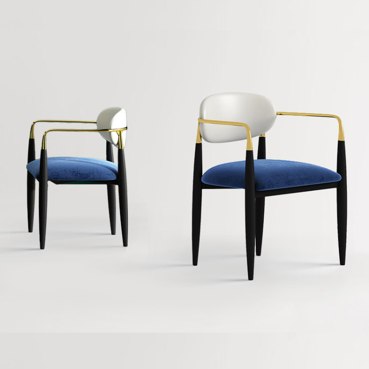 2022年实物 意大利设计休闲餐椅 意式轻奢极极简不锈钢金色 皮革布艺酒店会所家具