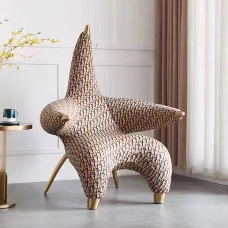 2022年新品 意大利设计创意网红海星扶手休闲椅客厅样板房 酒店会所不锈钢金色家具定制