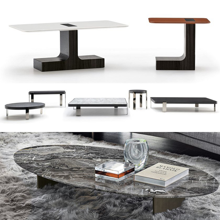 六款 2022年意大利米诺蒂Rodolfo Dordoni设计茶几 不锈钢五金皮革实木大理石钢化玻璃亚克力桌子边几床头柜