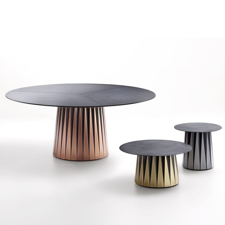 3款意大利实物 Luca Pevere折纸圆形餐桌子茶几 不锈钢大理石实木新中式轻奢大桌子