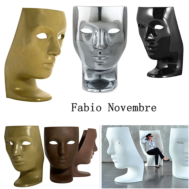 玻璃钢电镀色金银铜色面具座椅Driade Store Nemo Chai脸形设计Nemo Fabio Novembre 意大利