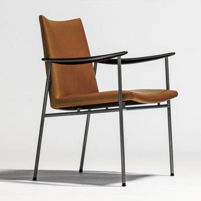 4款日式极简洁Jun Kamahara餐椅新中式古典Atelier不锈钢镀金色马鞍皮革洽谈会议休闲椅