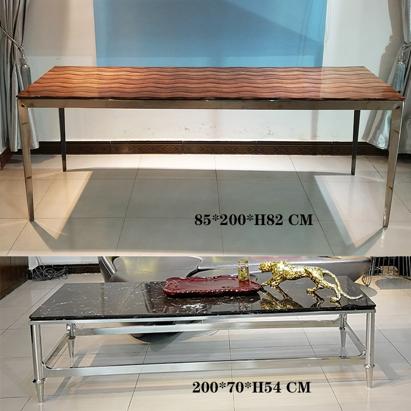 [有货]Table 尼克松餐桌台咖啡桌 方形餐桌茶几大理石金色不锈钢 时尚餐桌 展示会展议酒店