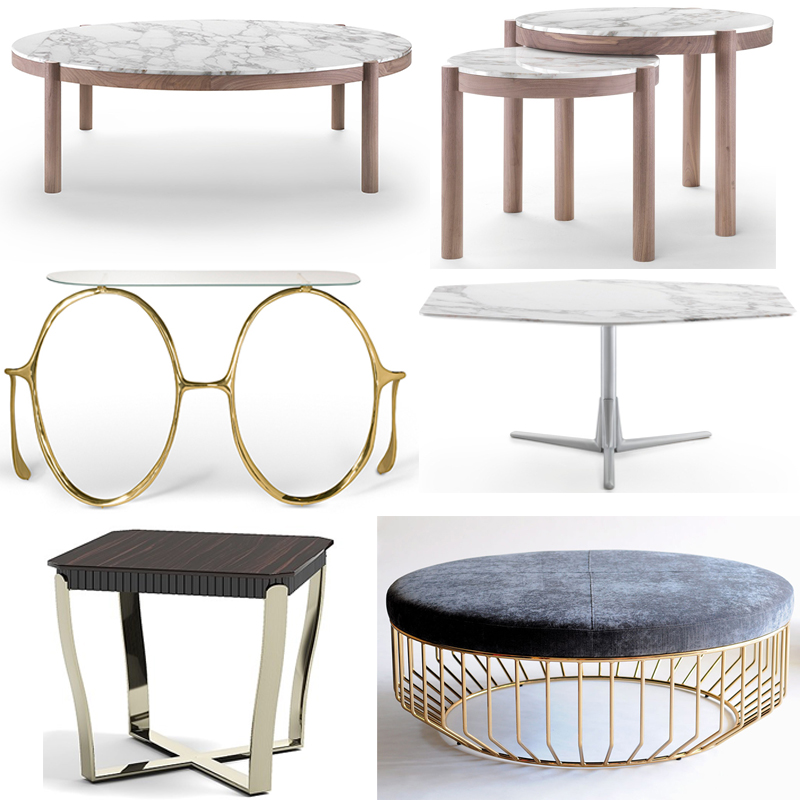 6款茶几Minotti BAILLY  table 客厅用圆木圆柱茶几 Carlo Colombo意大利 Flexform SVEVA Tea table异形脚不锈钢金属大理石实木茶几桌子